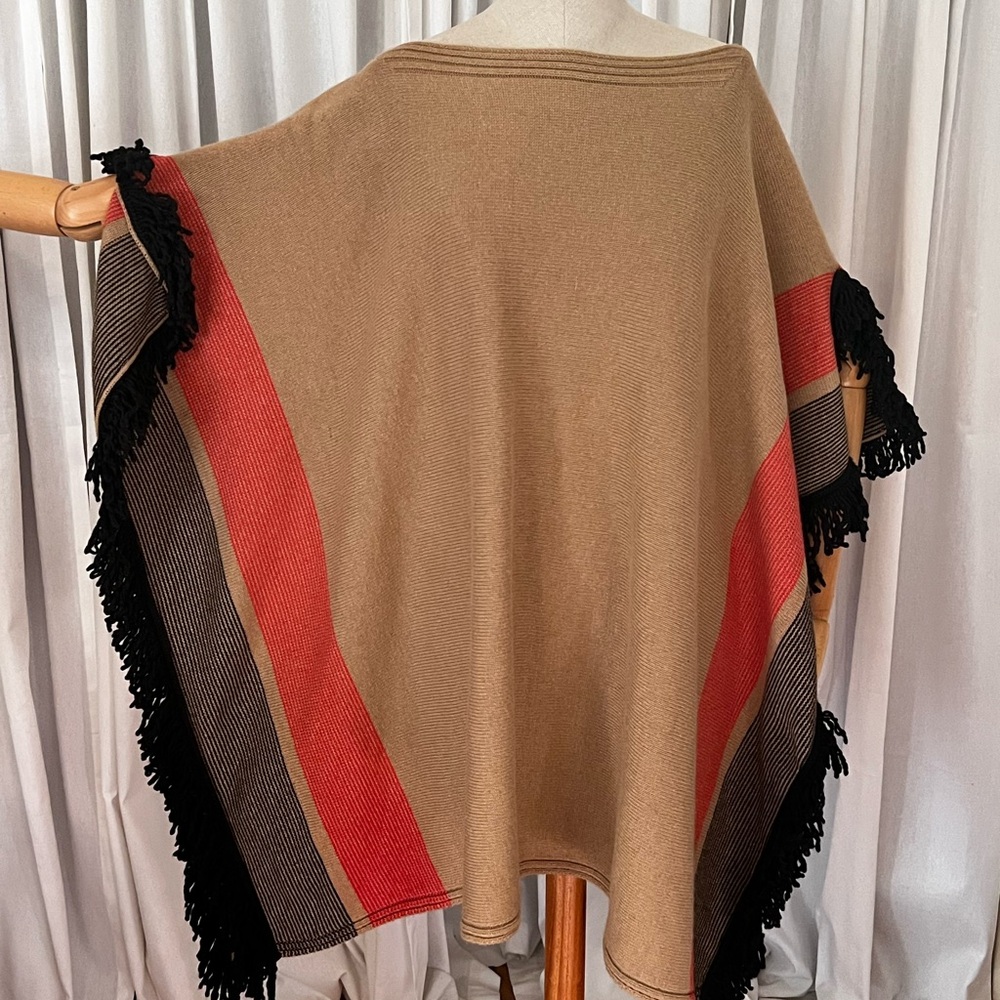 Wool blend elegant made in Italy fringed poncho one size